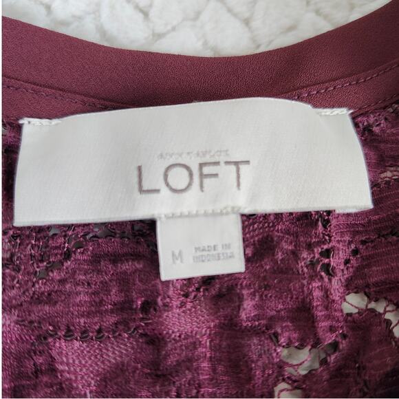 LOFT Women's Plum Floral Lace V-Neck Sz Medium Ruffle Hem Lace Top Romantic - Picture 3 of 6